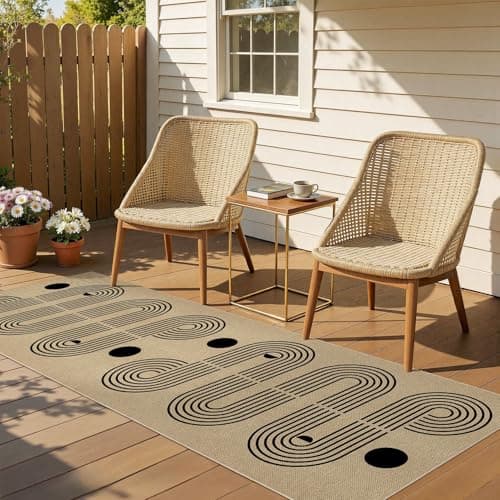 UERMEI 2x6 Outdoor Jute Runner Rug, Neutral Farmhouse Washable Patio Non Slip Carpet, Pet Friendly Mat for Hallway Kitchen Bedroom Laundry - Geometric Brown - Image 1
