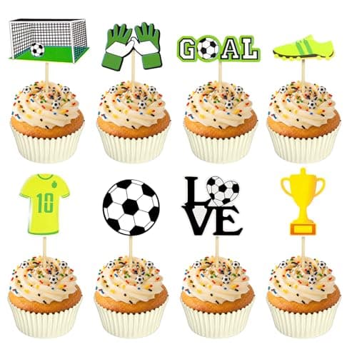 Oeyliz Soccer Cupcake Toppers 24 Pcs Soccer Ball Cupcake Toppers Soccer Cake Topper Decorations Cupcake Picks for 2026 Soccer Sports Theme Party Decorations Game Day Party Supplies
