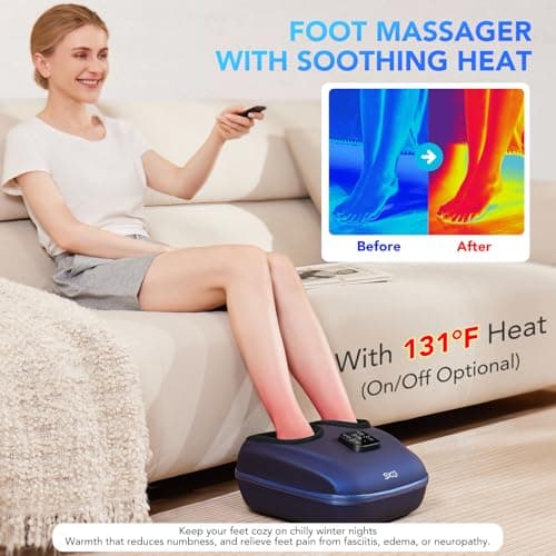 SKG Foot Massager with Heat and Remote, Upgrade Electric Feet Massager for Plantar Fasciitis Pain Relief, 3 Levels Compression Massage for Neuropathy Plantar Fasciitis, Up to Size 13 Home Office Use - Thumbnail 6