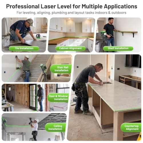 Huepar Laser Level 360 Self Leveling, S04CG 4x360° Green 4D Cross Line Laser with LCD Screen, Bluetooth Outdoor Pulse Mode, Remote Control, Rechargeable 16 Lines Laser Tool for Construction/Tile/Floor - Thumbnail 4