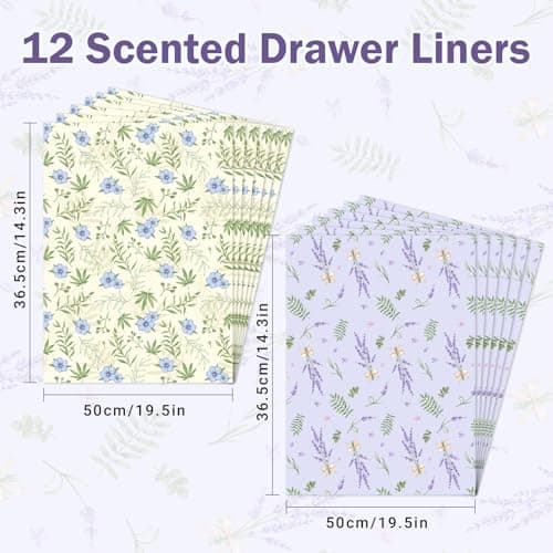 SCENTORINI Scented Drawer Liners for Dresser,6 Linen + 6 Lavender Scent Drawer Paper Liners, Paper Sheets Liner 14.3x19.5 Inch, for Fragrant Home Shelf Closet Bedroom Drawer - Thumbnail 3