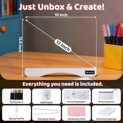 LED Drawing Board for Kids - 17" Flicker-Free Glow Doodle Drawing Pad with 11-Color Light Modes, Soft Light Dry Erase Note Board with Stand,12 Markers, Gifts for Kids (1 PCS White-Arch) - Thumbnail 5