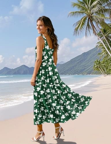 YESNO Maternity Sundress for Summer Casual Flowy Cotton Beach Dress Sleeveless A-Line with Pockets for Expecting Moms XL EVE CR420 - Thumbnail 3