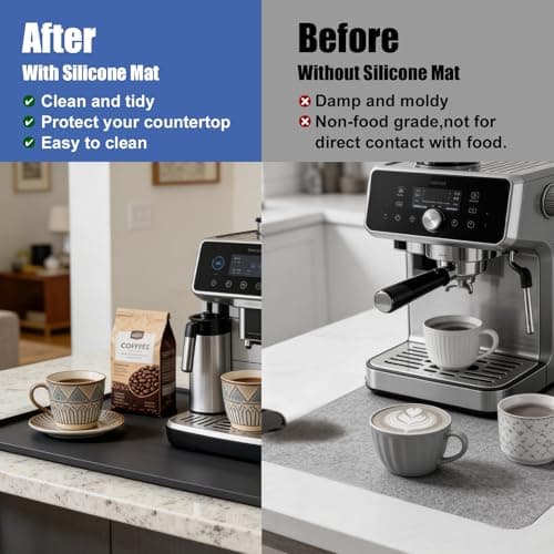 LTHCCOU Silicone Coffee Mat for Countertop 24" x 16" x 0.8" Leak-Proof Under Coffee Maker Mat with Raised Edges for Dish Drying Espresso Machine Bar Station Accessories, Black - Thumbnail 6