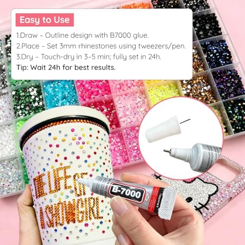 32000Pcs Resin Rhinestones for Bedazzling Kit, 42 Color 3mm Flatback Gems for Crafting Diamond Art with 3Pcs 10ml Jewelry Glue & Tools for Nail Book Painting Accessories - Thumbnail 4