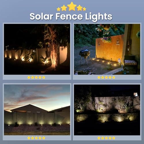 GIGALUMI Solar Ground Lights - No-Drill Fence Lighting Solution, Waterproof Perimeter Lights Compatible with Wood, Metal & Concrete Fences (12 Pack Warm White) - Thumbnail 6