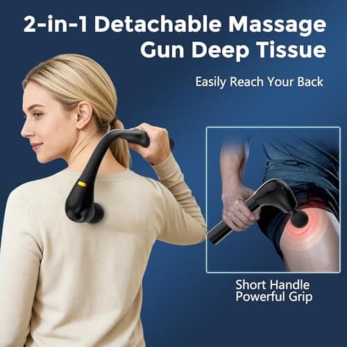 Binxalin Massage Gun Deep Tissue with Extension Handle Professional Percussion 2-in-1 Detachable Back Massager for Pain Relief,Muscle Relief Massager for Shoulder Back Thigh Waist&Neck (Upgraded) - Thumbnail 2