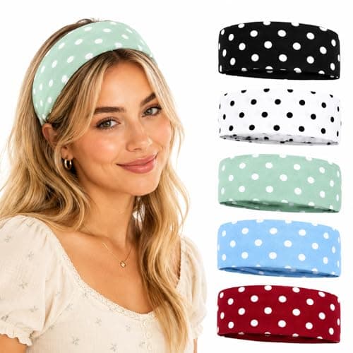 LAGWIUY Polka Dot Headband for Women, 5 Pack Non Slip Stretchy Headbands, Cute Head Bands for Women's Hair Fashion - Image 1