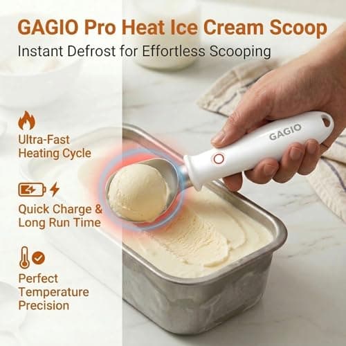 GAGIO Electric Heated Ice Cream Scoop (Upgraded 2.2 oz), Self Warming Ice Cream Scooper for Rock Hard Desserts, Gelato & Sorbet, Battery Powered with Safe Switch, Premium Gift (White) - Thumbnail 2