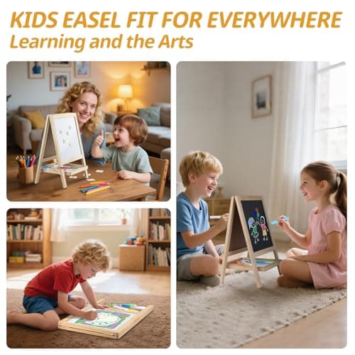 Tabletop Painting Wooden Art Easel for Kids - 4-in-1 Double-Sided Drawing Board for Toddlers 2-4, Chalkboard & Dry Whiteboard with Markers, Eraser, Magnetic Letters/Numbers & Flashcards - Thumbnail 4