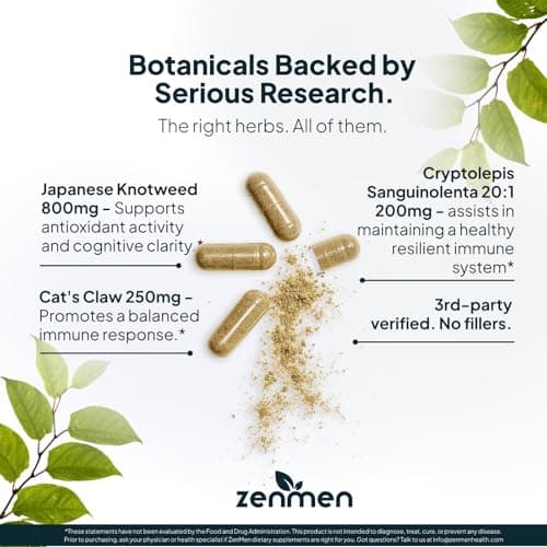 Zenmen Daily Tick Guard Immune Support Supplement - Improved Formula - Japanese Knotweed, Cat's Claw, Chinese Skullcap, Cryptolepis Sanguinolenta, Sweet Wormwood - 180 Vegan Capsules, Made in The USA - Thumbnail 5