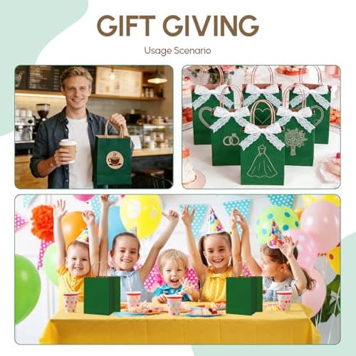 Qioxiou 60Pcs Forest Green Gift Bags with Handles 5.91x3.15x8.27 Small Size Bulk Kraft Paper Party Favor Bags for Christmas, Wedding, Birthday, Craft, Shopping, Retail, Grocery, Recyclable Paper Sacks - Thumbnail 6