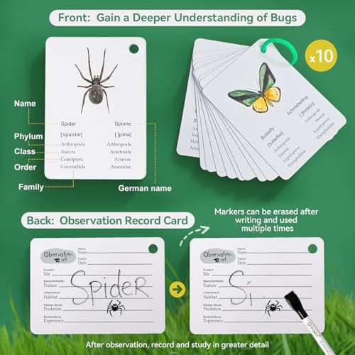 Bug Catcher Kit for Kids, Bug Catching Kit with Bug Box, Learning Cards & Observation Board, Outdoor Toys Scavenger Hunt Play Set, Adventure Set for Backyard & Camping Fun Gift for Girls Boys - Thumbnail 5