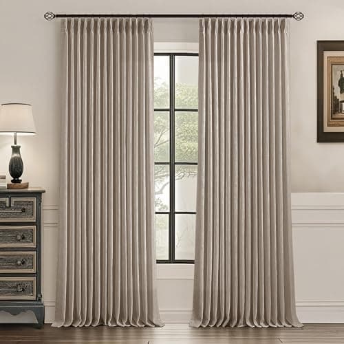 Uqocnh Pinch Pleated Linen Curtains White 84 inch Length 2 Panels Flax Farmhouse Semi Sheer Birch Curtains for Living Room Bedroom Pleated Drapes Rod Pocket Back Tab Window Curtain Set, 2 Panels - Image 1