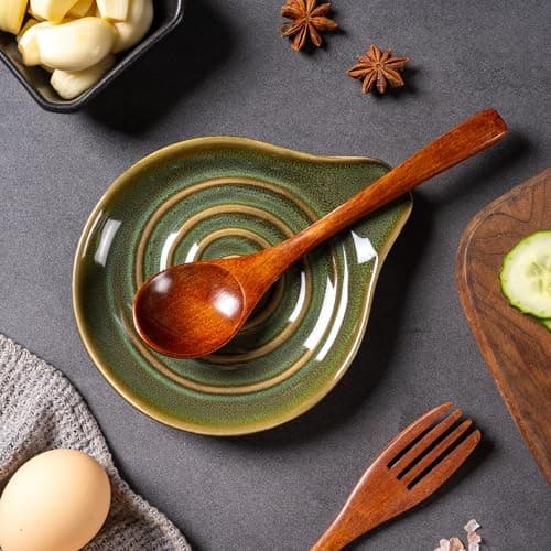 Large Spoon Rest for Stove Top, 6" Ceramic Spoon Holder for Kitchen Countertop, Coffee Spoon Rest, Cooking Spatula Holder for Spoons, Ladles or Tongs, Gift Green（No spoon included） - Thumbnail 4