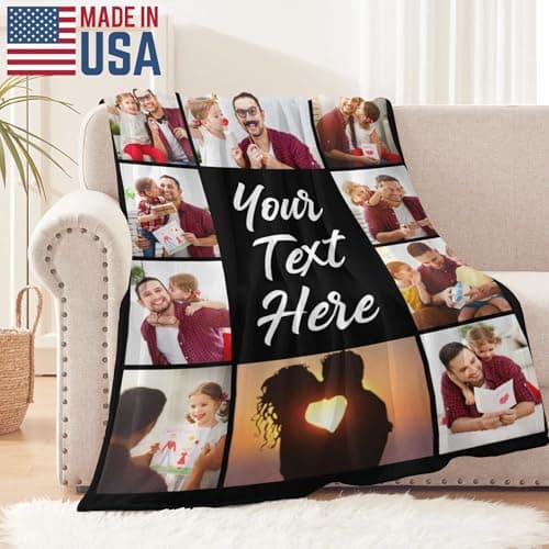Gifts for Dad Mom from Daughter Custom Blanket with Picture Text Customized Memories Souvenir with Photos for Husband Wife Couple Girlfriend Boyfriend Personalized Birthday Ideas Soft Warm - Thumbnail 2