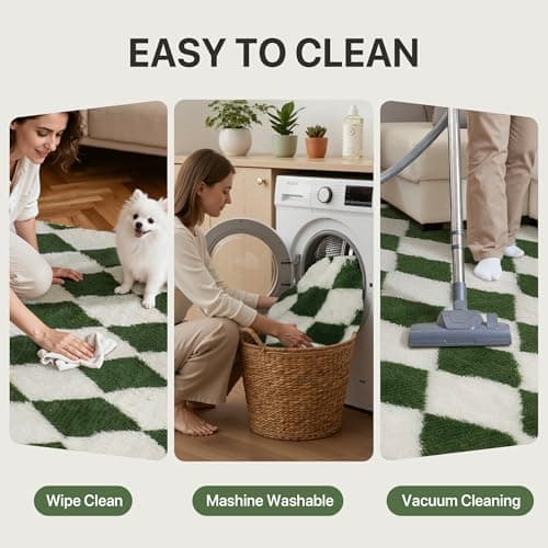 GENIMO Checkered Rug 8x10 Area Rugs for Kids Bedroom Soft Shag Rug Fluffy Fuzzy Carpet Plush Rugs for Living Room Nursery Playroom Dorm Modern Home Decor Aesthetic, Green and White - Thumbnail 6