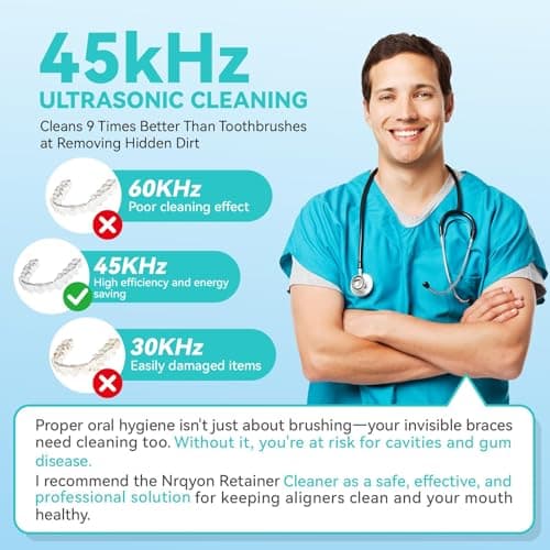 Ultrasonic Denture Retainer Cleaner Machine - 45kHz Retainer Cleaner Machine with 200ML Dental Cleaning Pod, 4 Modes Ultrasonic Cleaner for Denture, Mouth Guard, Aligner, Braces, Toothbrush, Jewelry - Thumbnail 5
