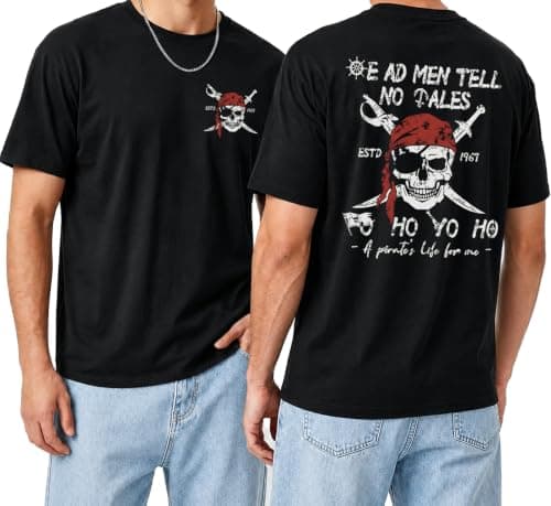 QIXYN Pirate Shirt Couple Matching Shirts Vintage Skeleton Shirt Skull Graphic Tee Family Vacation Short Sleeve Tops - Image 1