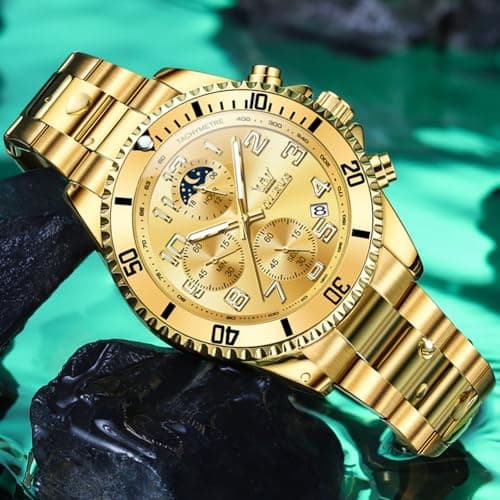 OLEVS Gold Watches for Men Luxury Business Casual Mens Wrist Watch Waterproof Stainless Steel Band Quartz Watch for Men with Day Date - Thumbnail 3
