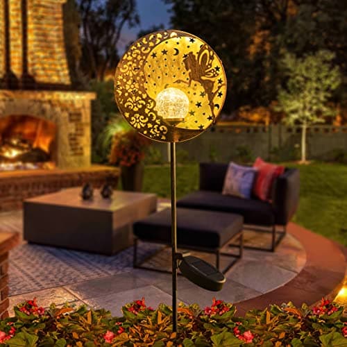 Tryme Solar Fairy Garden Lights - Moon Star Glass Globe Pathway Stake, Waterproof Outdoor Decorative Lights for Patio, Yard, Lawn - Thumbnail 6