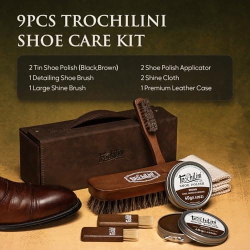 TROCHILINI Shoe Polish Kit Care Set 9PCS Travel-Friendly Shoe Shine Set with Black Brown Shoe Polish for Leather Boot Included Shoes Brush Kit Shoe Crease Protector - Thumbnail 3