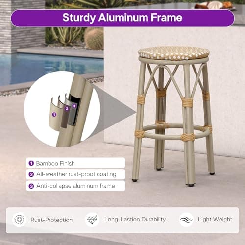 PURPLE LEAF Outdoor Counter Stool Champagne Finish 2-Pack Bar Stools - Thumbnail 5
