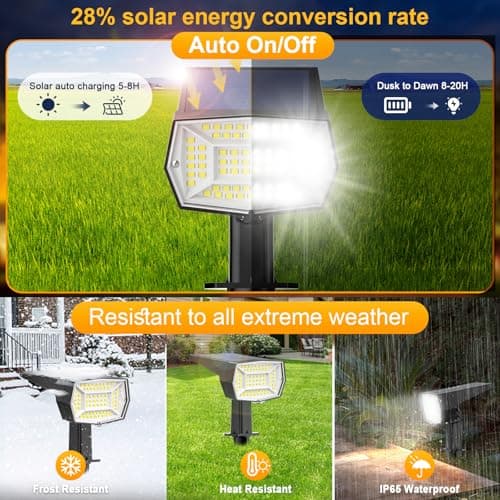 Fabrito 72 LEDs Solar Spot Lights Outdoor Waterproof, 3 Modes Landscape Spotlights, Dusk to Dawn Solar Powered Flood Wall Lights for Outside, Solar Garden Lights for Yard Porch 2 Pack (Cool White) - Thumbnail 2