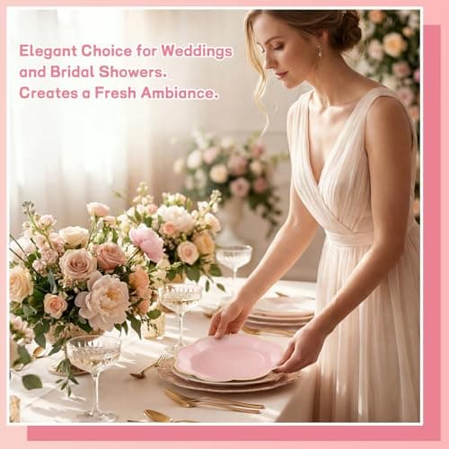 NatNarr 60 Pcs Pink Paper Plates, 7 Inch Gradient Pink Dessert Plates with Gold Edge Scalloped Mothers Day Plate Disposable Pink Plate for Wedding Girl Baby Shower Birthday Bridal Party Supplies - Thumbnail 5