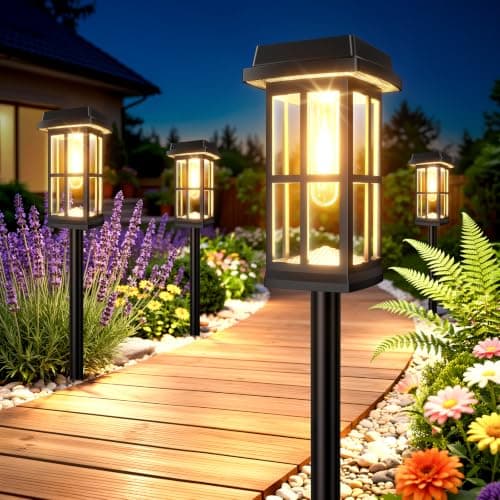 Ahaorigin 8 Pack Solar Pathway Lights Outdoor, 2 Lighting Modes Waterproof Solar Lights Outdoor, Sturdy Metal Rods, Brighter Up to 15Hrs Outdoor Path Lights for Yard Walkway Driveway Sidewalk Garden - Image 1