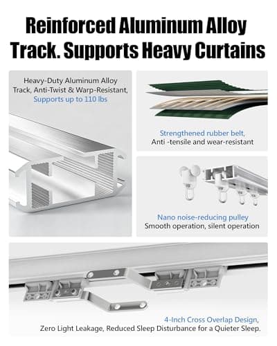 EUMUV Curtain Rods for Windows up to 166 Inches Adjustable Length Electric Smart Curtain Track System with Remote, Motorized Automatic Curtain Opener, Alexa Google Home Tuya App Compatible - Thumbnail 4
