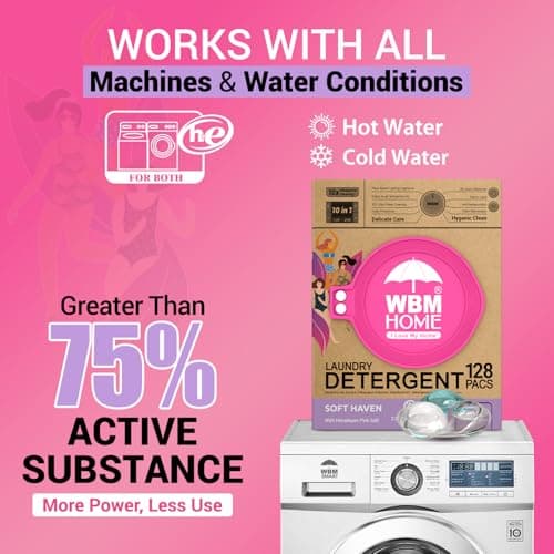 WBM Home Laundry Pods, Total 128 Count | Specially Designed for Undergarments With Soft Heaven Fragrance | Laundry Detergent Pods Formulated With Plant-Based Formula and Gentle Stain Remover - Thumbnail 2
