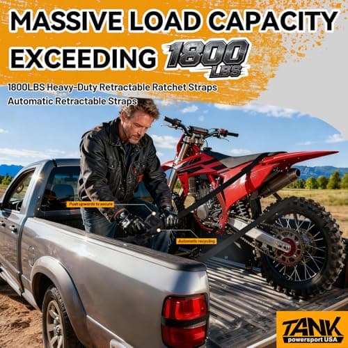 1800LB Retractable Ratchet Straps with Soft Loops(2 Pack), 1" x 12FT Heavy Duty Auto Self Retracting Tie Down Straps for Trucks, Motorcycle, Cargo, Trailer, Moving-Black - Thumbnail 2