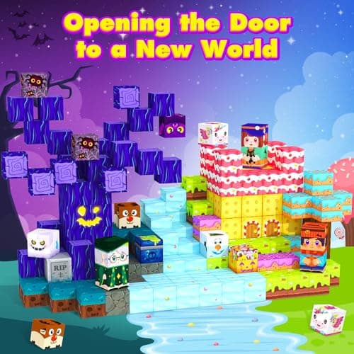 Magnetic Blocks Building Cubes, Magnetic Tiles Kids Montessori Sensory Toys & Games for 3 4 5 6 7 8 9 10 11 12 13 Year Old Boys Girls, Kids Toddler Halloween Decorations Party Favors Birthday Gifts - Thumbnail 4