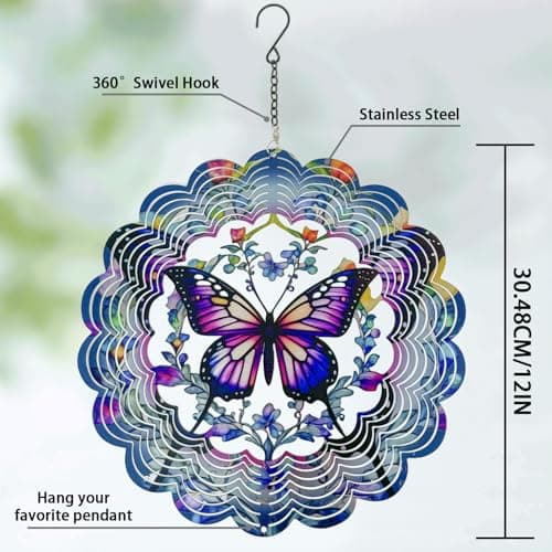 Eandisom Wind Spinners Outdoor Butterfly - Birthday Gifts for Women, for Mom, Butterflies Hanging 12 inch 3D Wind Sculptures for Garden Decor for Outside, Patio, Yard, Outdoor - Thumbnail 6