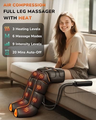 JZBRAIN Leg Massager with Heat and Compression : Foot and Calf Massager for Circulation and Pain Relief, Sequential Compression Boots with 6 Modes, 9 Intensity, 3 Heat - Gifts for Mom, Dad, Him, Her - Thumbnail 2