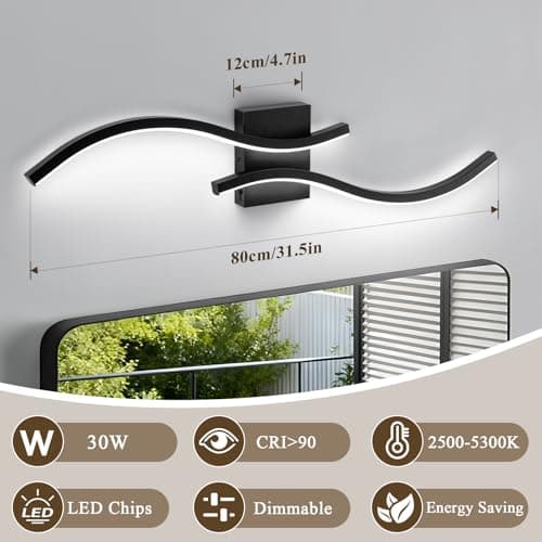 Vloitgol Bathroom Vanity Light Fixture, 32W 5CCT Dimmable Modern Led Bathroom Light Fixtures Over Mirror, Black LED Vanity Lighting Bar for Bathrooms (Black, 31.5inch) - Thumbnail 6