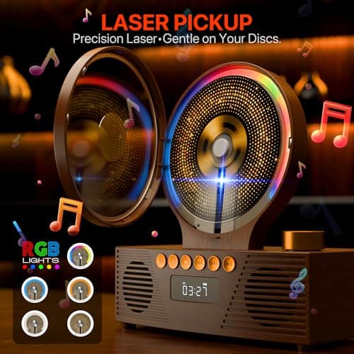 Retro Portable CD Player for Home Decor, CD Player with Speakers, Bluetooth/Battery/Remote, Desktop Vintage CD Players for Kids to Seniors, Combo with Radio/USB Driver/Stereo Sound/AUX/Timer - Thumbnail 4