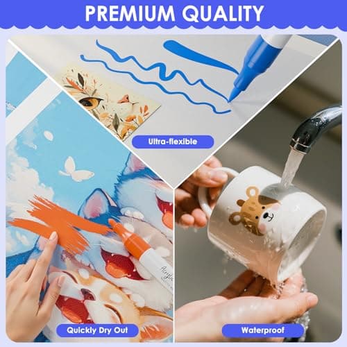 80 Colors Dual Acrylic Paint Markers, Fabric Markers, Brush Permanent Paint Pens for Wood, Glass, Rocks, Paper, Coloring Book, Ceramic, DIY Crafts, Art School Supplies - Thumbnail 4