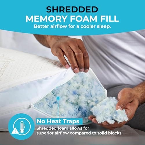 Xtreme Comforts Memory Foam Pillows |GREENGUARD Certified Adjustable Shredded Foam Fill for Personalized Support |Bed Pillows for Side,Back & Stomach Sleepers |Removable Cover |2 Pillows Standard Size - Thumbnail 4