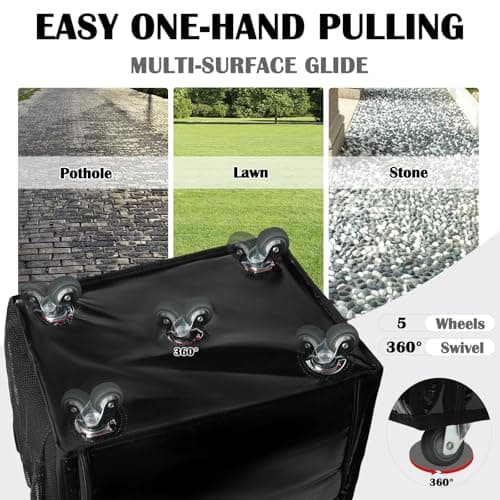 AnsTOP Reusable Grocery Bag on Wheels, 66LBS Foldable Shopping Cart with 5 Smooth Caster Wheels Zippered Top, Rolling Tote with Multiple Pockets for Groceries, Laundry, Travel, Camping,Medium,Black - Thumbnail 3