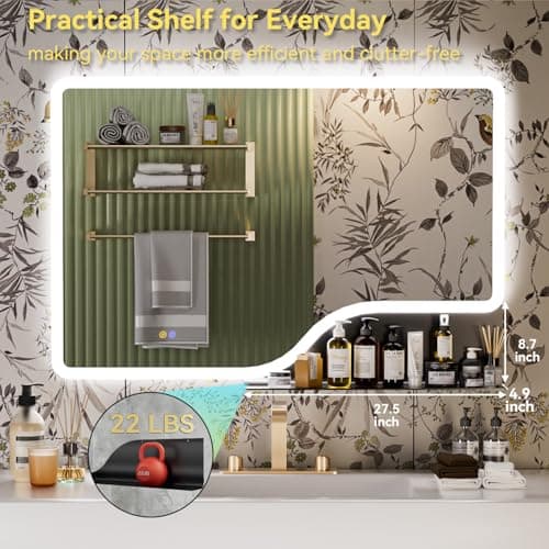 32"x 48" LED Bathroom Mirror with Shelf, 3 Colors Backlit Vanity Mirror with Lights, Wall-Mounted Large Bathroom Mirror with Lights, Smart Mirror with Anti-Fog, Stepless Dimmable, Memory (UL, ETL) - Thumbnail 5