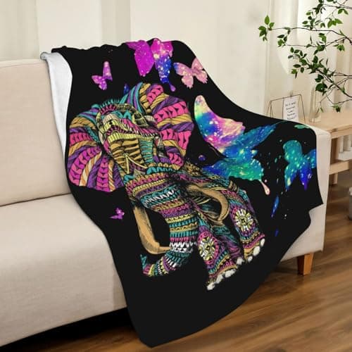 QYEZXA Elephant Throw Blanket Fuzzy, Elephant Gifts for Women Men Girls Boys Kids, Soft Cozy Fleece Blanket Warm Flannel Throws for Couch Sofa Bed Living Room - Thumbnail 3