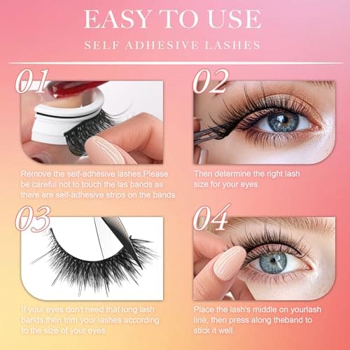 JoMay Self Adhesive Eyelashes No Lash Glue Needed Reusable Up to 5x Natural Strip Lashes 3D Super Fluffy False Eyelashes Easy to Apply & Remove Full Bouncy Volume & Curl 3 Pairs(Dream Girl) - Thumbnail 5