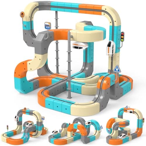 Electric Train Set 124PCS 3D Flexible Race Track for Kids 3 4 5 6 7 8 Years Old, Gravity-Defying Rail Building Toys with Motorized Car, STEM Learning Toy Gift for Toddlers Birthday - Image 1