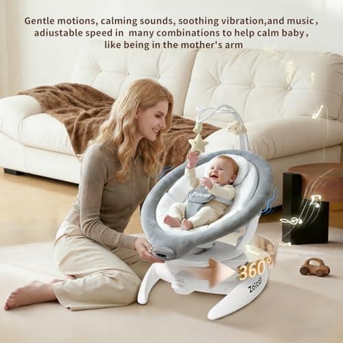 Baby Swing, 3-in-1 Baby Swings for Infants with Motion Detection & Vibration Soother, 360° Rotating Electric Baby Swings with 5 Speeds & 3 Swing Modes, Infant Swing for Baby with 12 Preset Melodies - Thumbnail 6