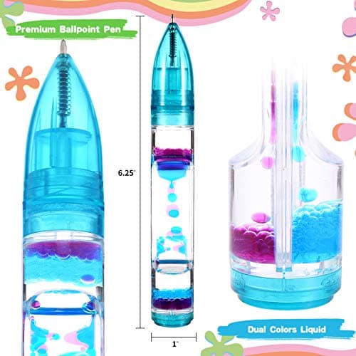 3 Pack Liquid Pen with Extra Refills, Retractable Ballpoint Pen with Colorful Liquid Bubbles, Calming Sensory Fidget Toy for Kids Adults, Novelty Gift for Valentine, Back to School, Christmas - Thumbnail 2