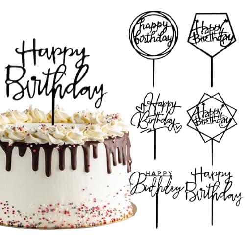 Oeyliz Happy Birthday Cake Topper 6PCS Happy Birthdays Cupcake Toppers Birthday Decorations Black Cake Toppers Happy Birth Cake Toppers for Party Decorations - Image 1