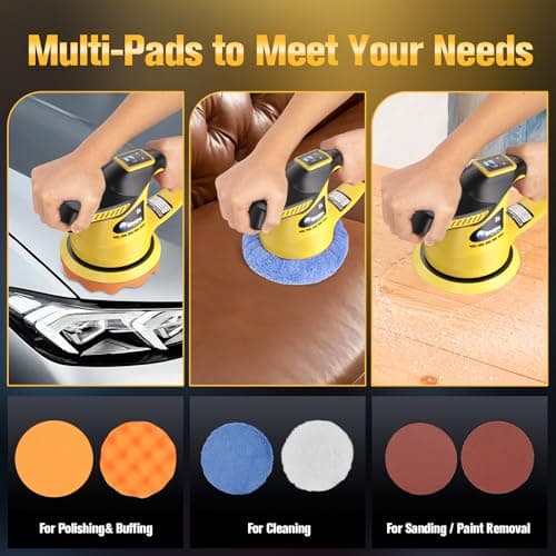 20V Cordless Car Buffer Polisher Kit（Only Tool）Dual Action Random Orbital Polishing with 6-Speed 2800-6000RPM for Auto Detailing, Waxing & Paint Correction - Thumbnail 6