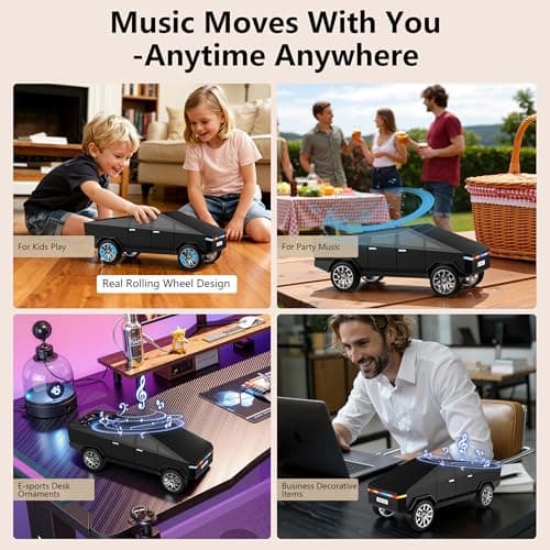 AONOX Cybertruck Bluetooth Speaker Toy for Car Desk Gaming & Outdoor Easter Parties Easter Basket Stuffers Gift for Kids & Car Lovers Car Speaker with FM Radio USB/TF TWS Stereo LED Lights - Thumbnail 4